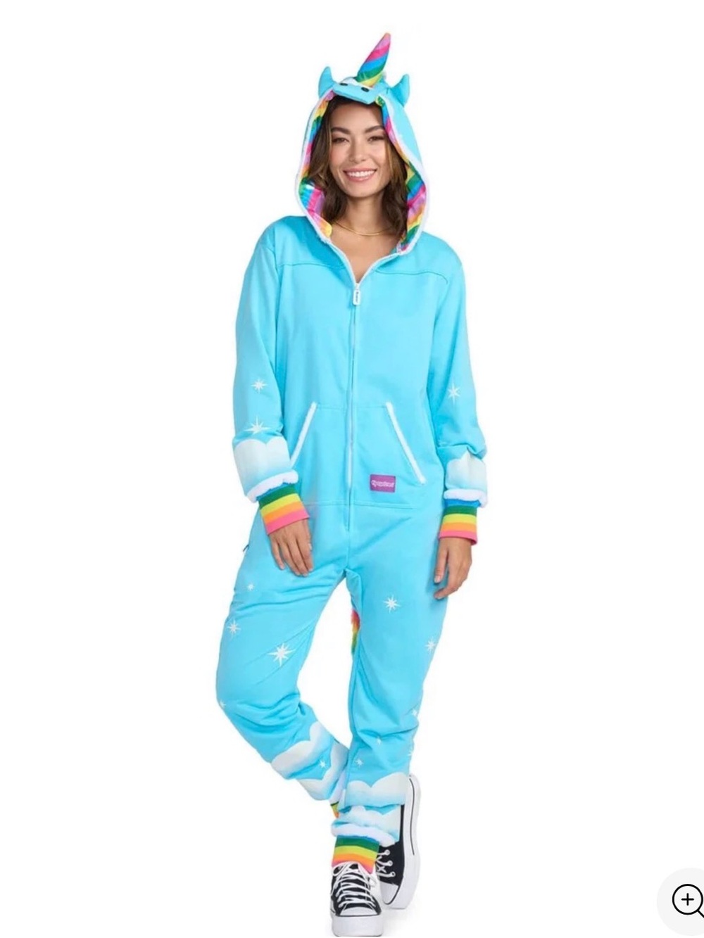 Tipsy Elves Bright Blue Unicorn Onesie with Rainbow Trim